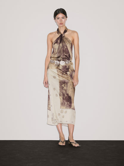 Printed satin fabric top