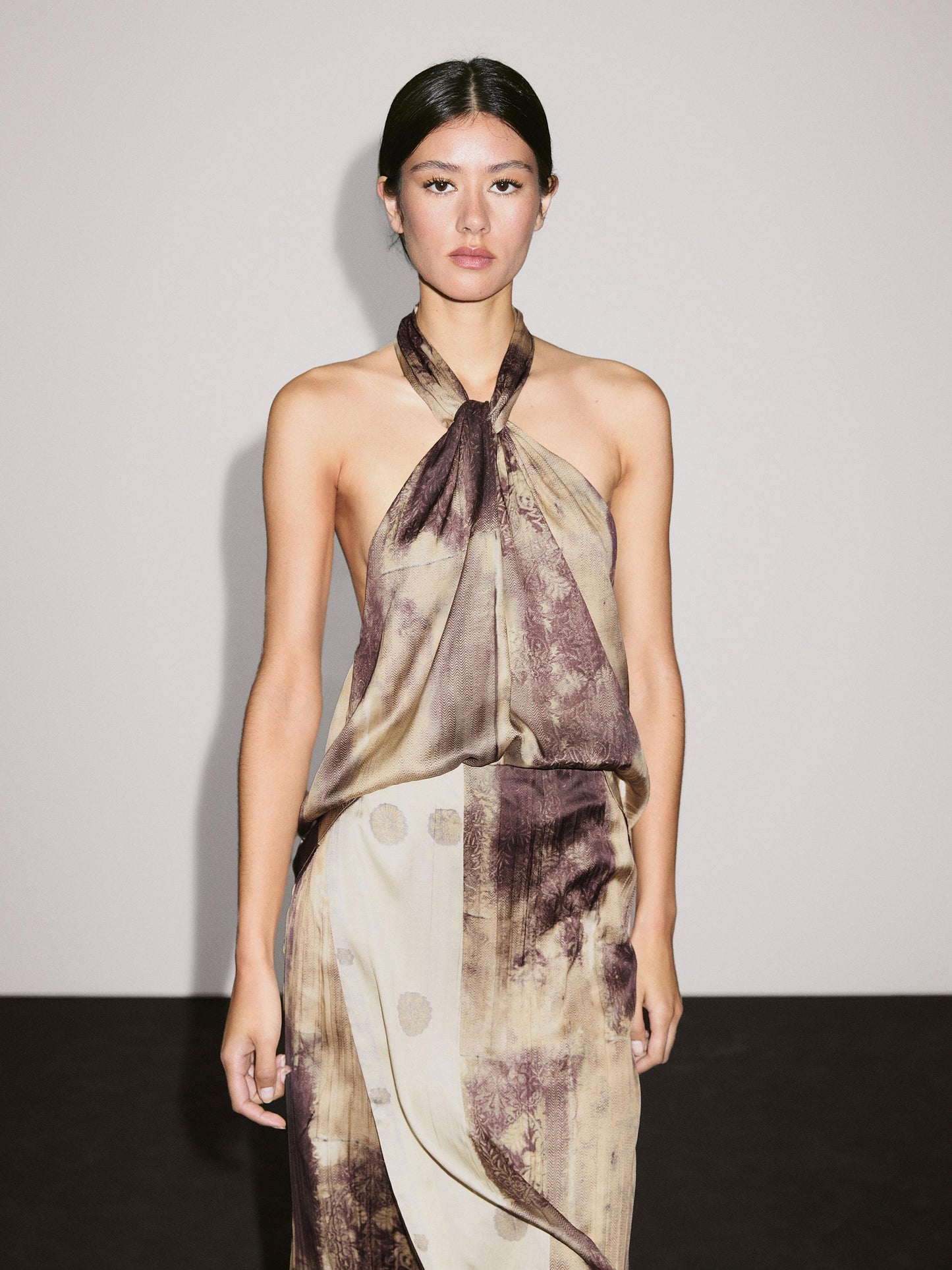 Printed satin fabric top
