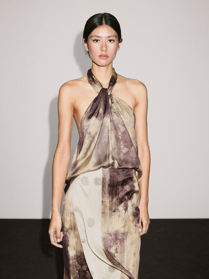 Printed satin fabric top