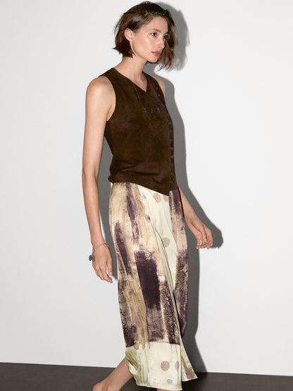Printed satin midi skirt