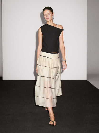 Striped flowing midi skirt