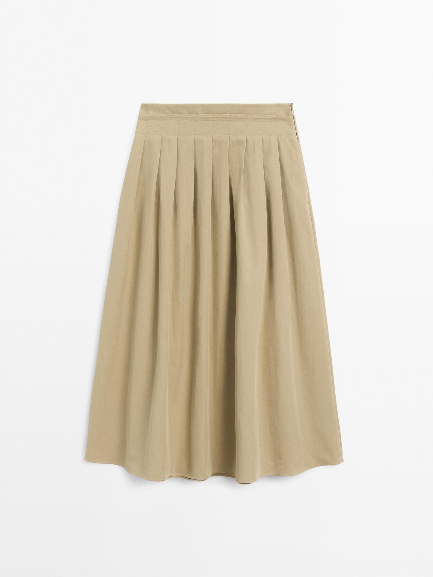 Cotton blend box pleat midi skirt