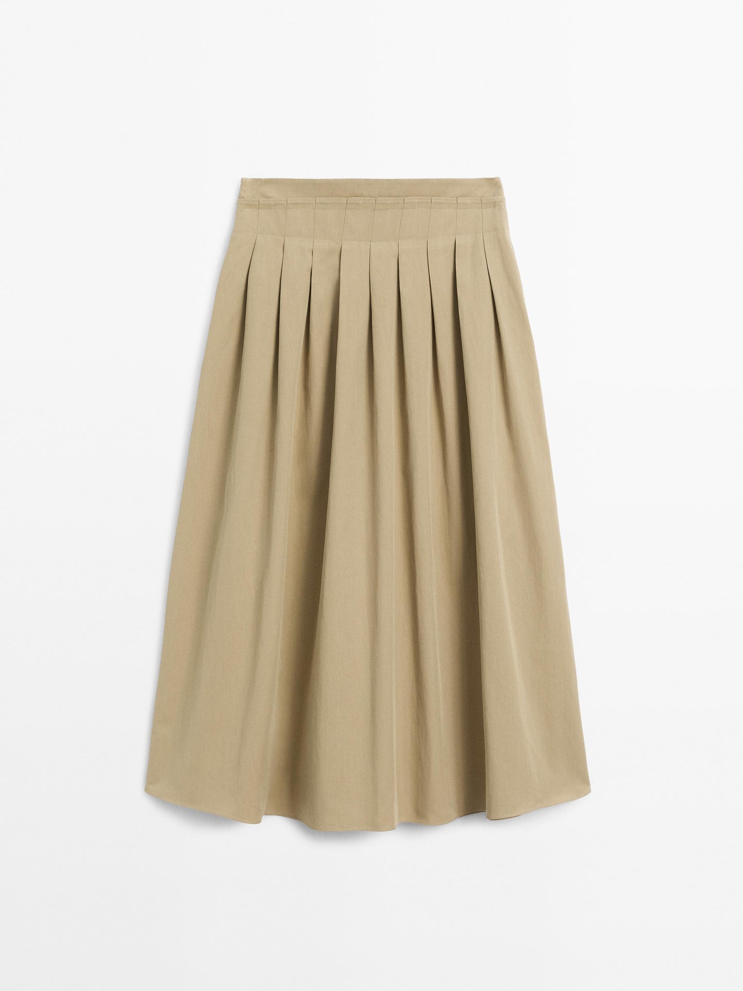 Cotton blend box pleat midi skirt