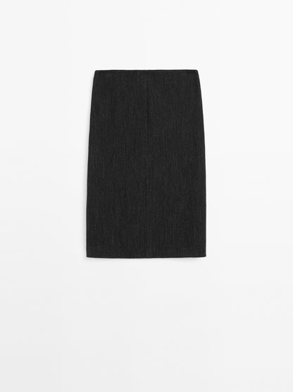 Herringbone midi skirt with slit