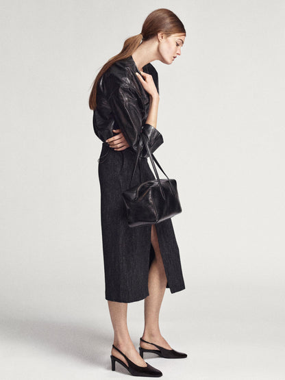 Herringbone midi skirt with slit