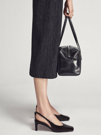 Herringbone midi skirt with slit
