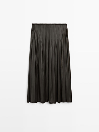 Pintuck midi skirt with waxed finish