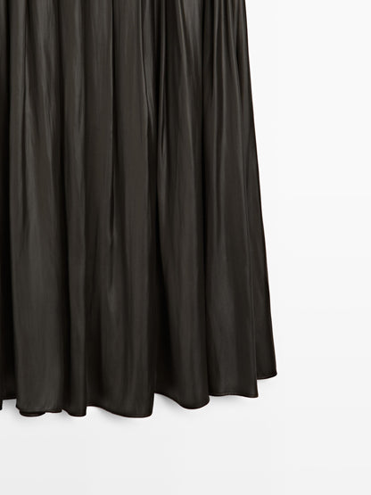 Pintuck midi skirt with waxed finish