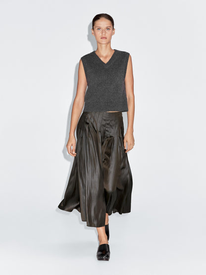 Pintuck midi skirt with waxed finish