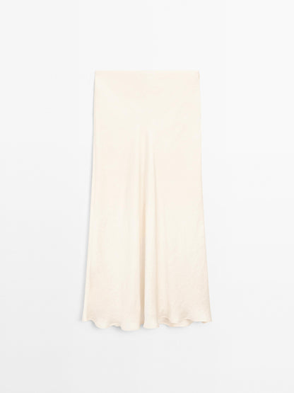 Flowing satin midi skirt · Cream · Sunglasses | Massimo Dutti