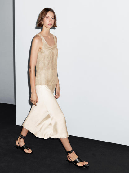 Flowing satin midi skirt · Cream · Sunglasses | Massimo Dutti