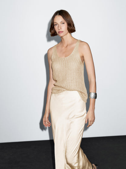 Flowing satin midi skirt · Cream · Sunglasses | Massimo Dutti