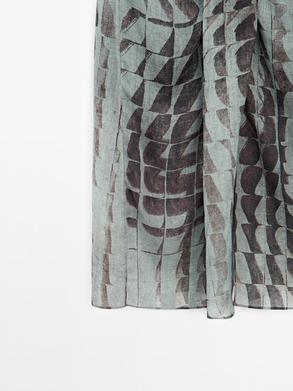 Printed midi skirt with gathered detail