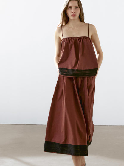 Flounce midi skirt with ribbon details