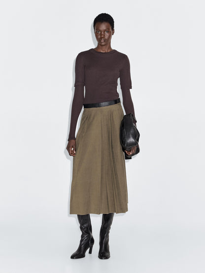 Pleated midi skirt with waist detail