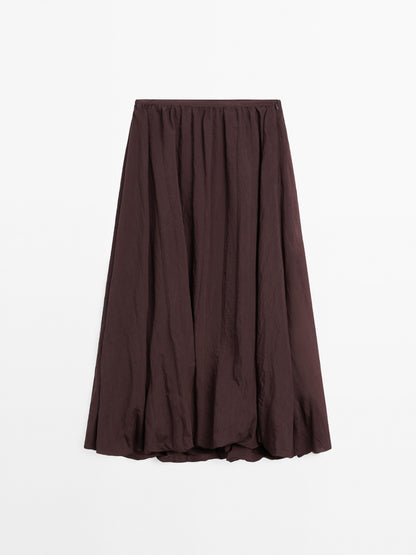 Pleated balloon midi skirt