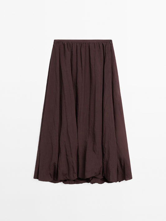 Pleated balloon midi skirt