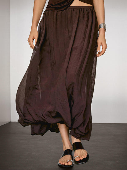 Pleated balloon midi skirt