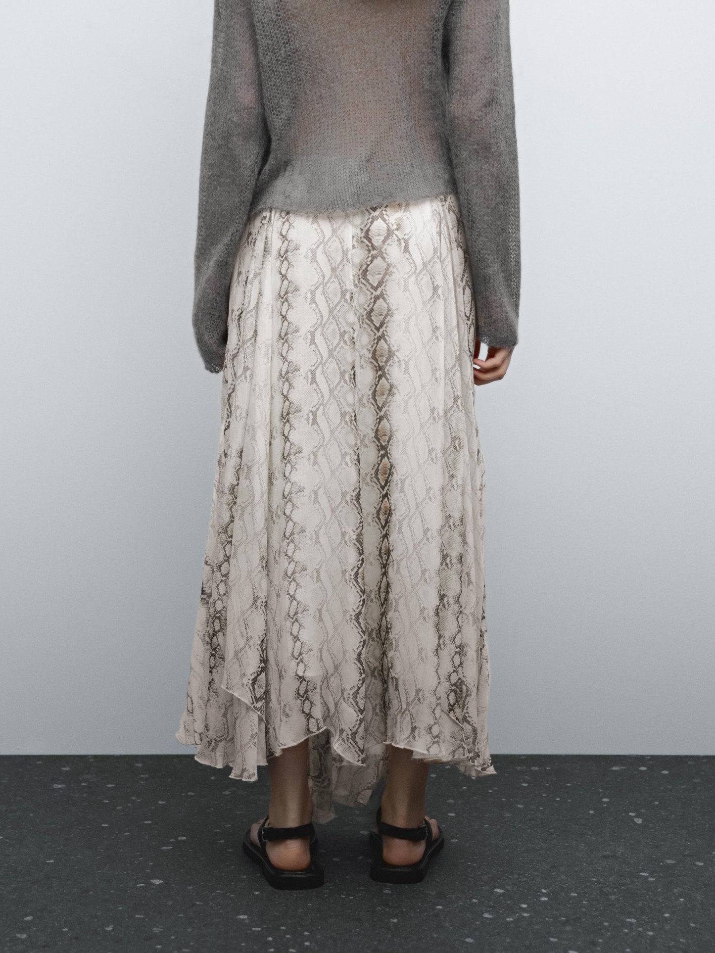 Snakeskin print midi skirt with flounce