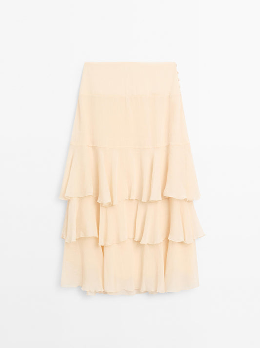 Long ruffled skirt with sash