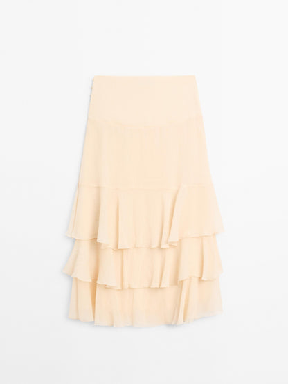 Long ruffled skirt with sash