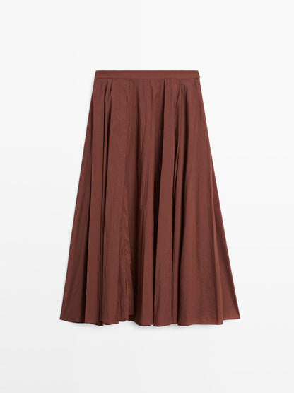Pleated technical midi skirt