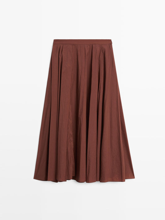 Pleated technical midi skirt