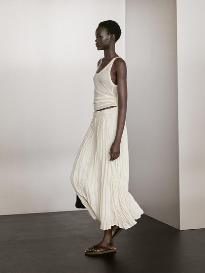 Flared pleated midi skirt
