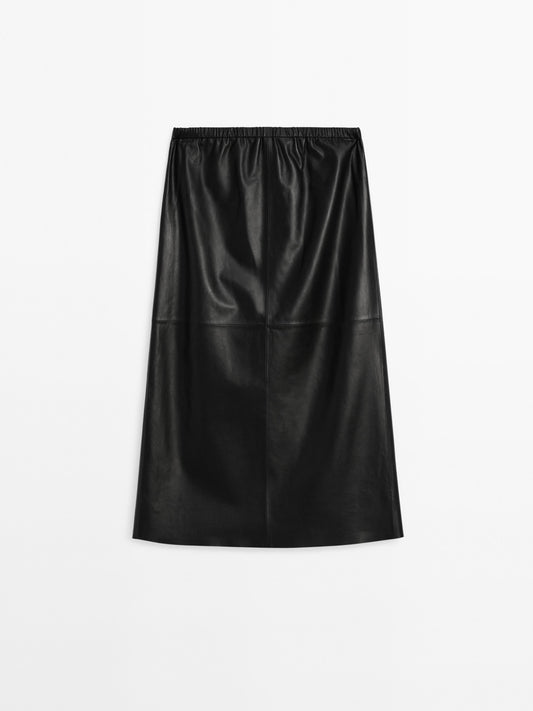 Soft nappa leather midi skirt