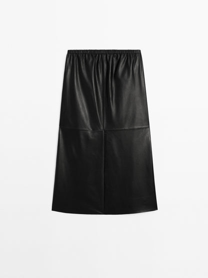 Soft nappa leather midi skirt