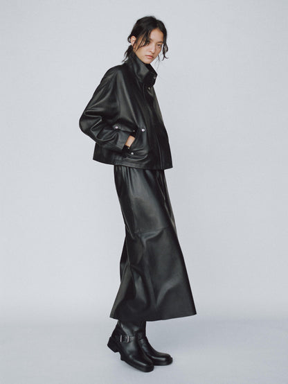 Soft nappa leather midi skirt