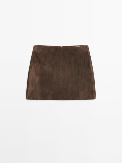 Suede leather mini skirt