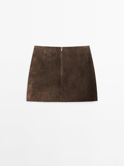 Suede leather mini skirt