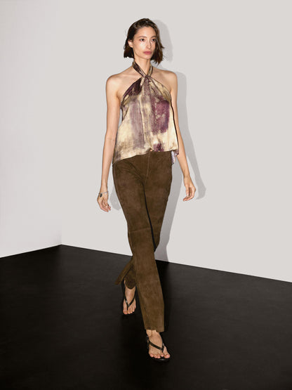Flared suede leather trousers