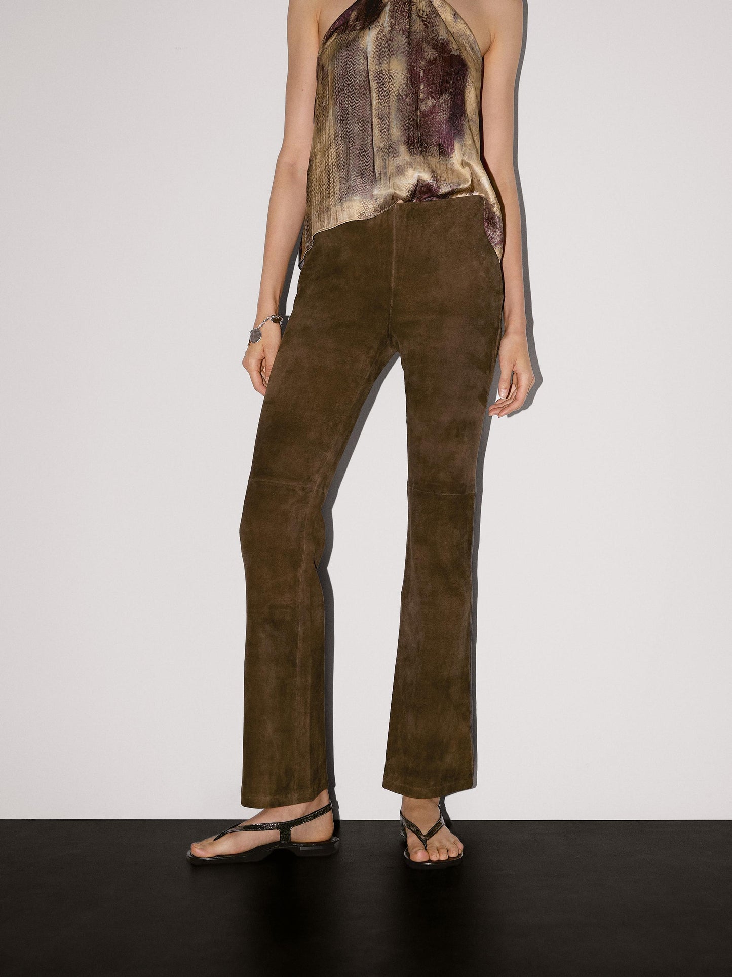 Flared suede leather trousers