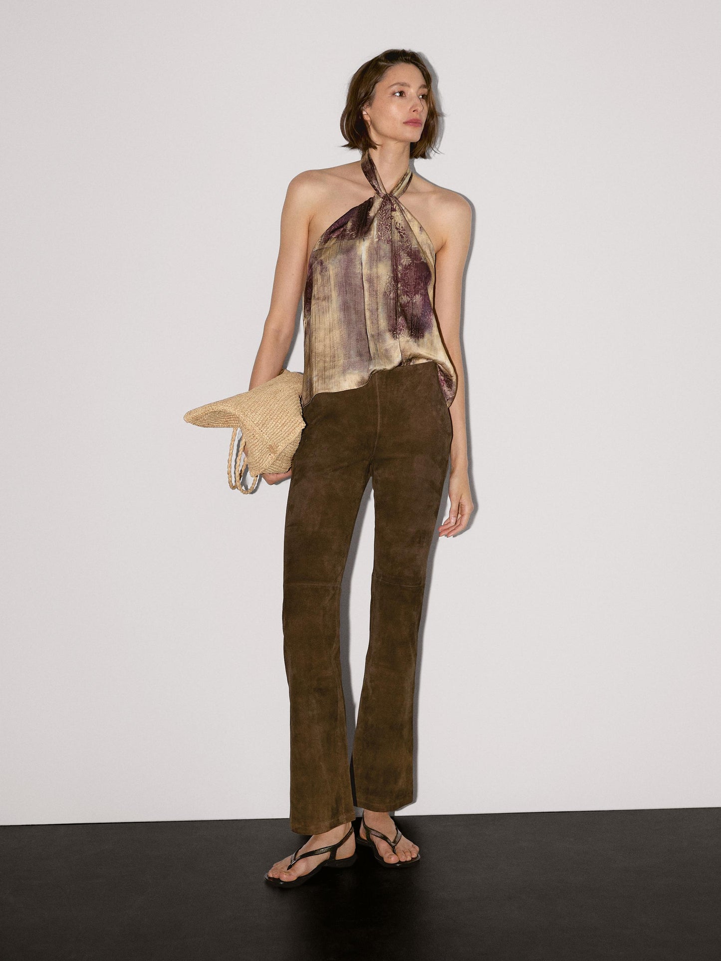 Flared suede leather trousers