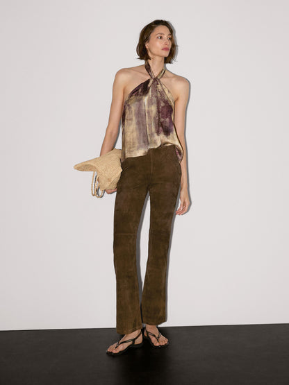 Flared suede leather trousers