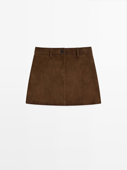 Suede leather mini skirt