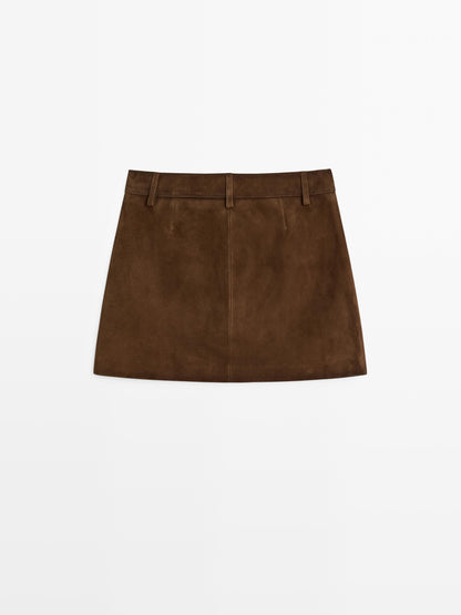 Suede leather mini skirt