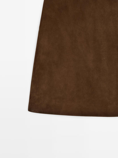 Suede leather mini skirt