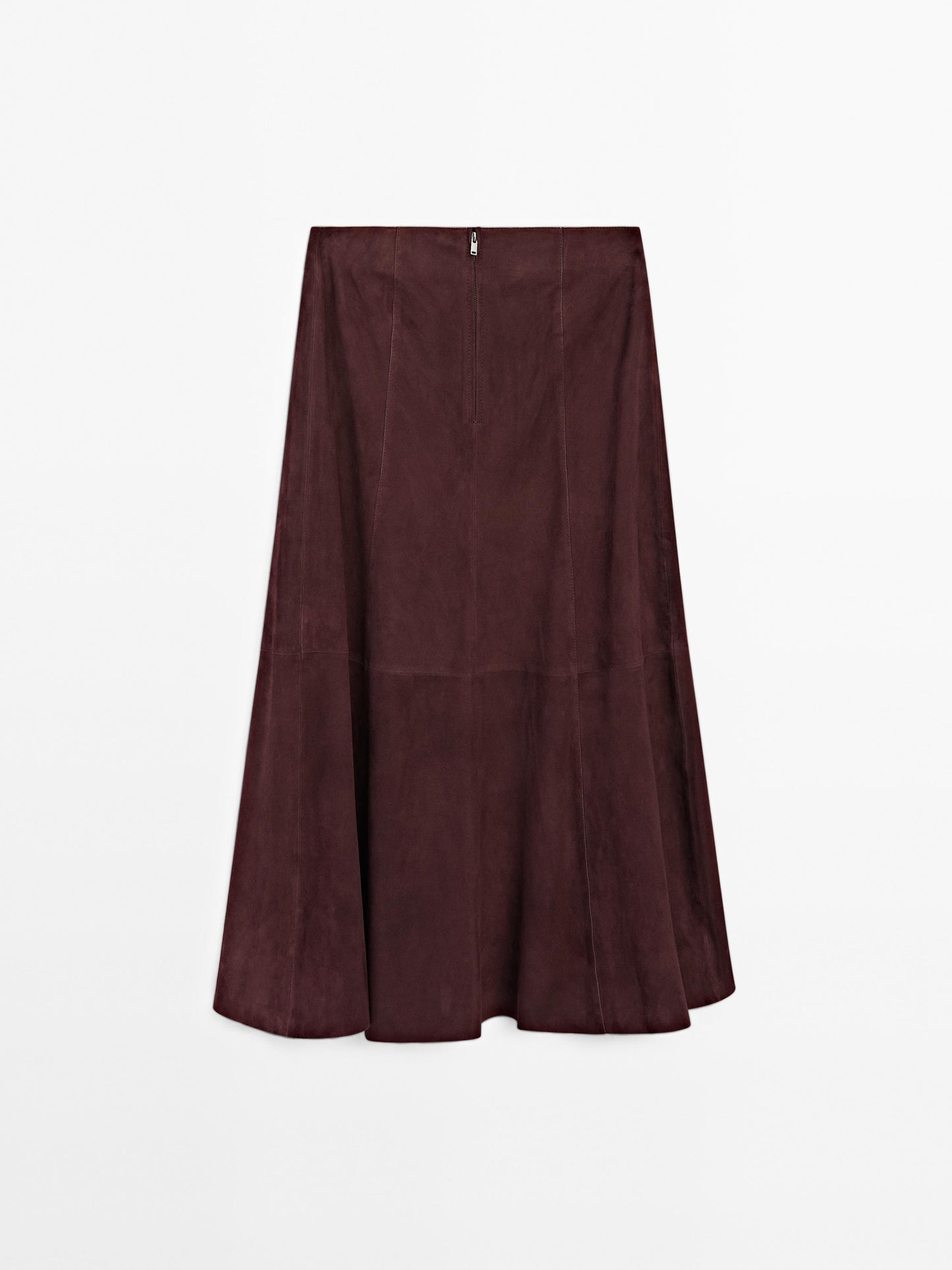 Suede leather flounce skirt with seams