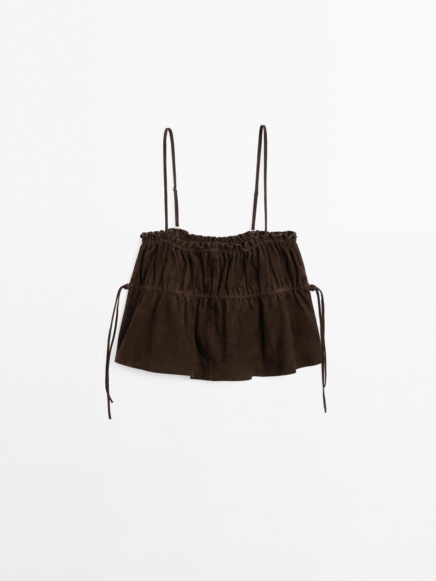 Gathered suede leather top with straps