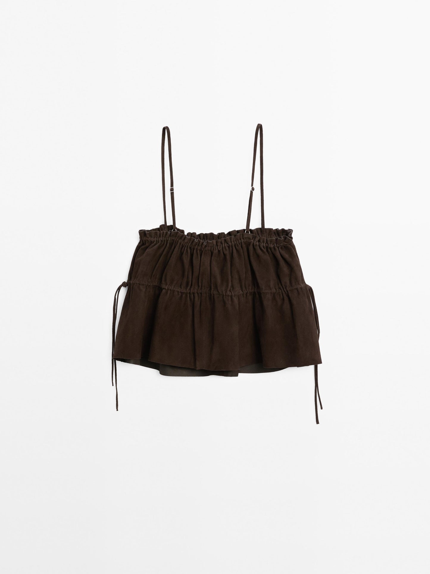 Gathered suede leather top with straps