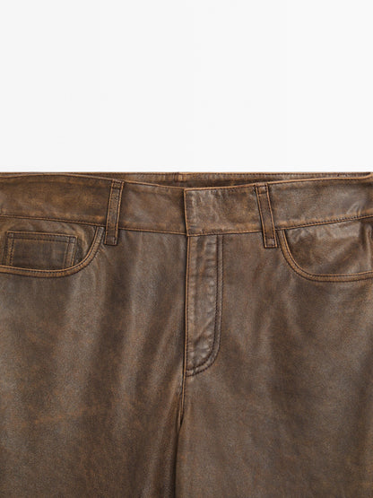 Distressed nappa leather trousers