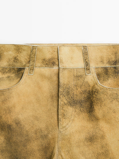 Worn effect suede leather trousers
