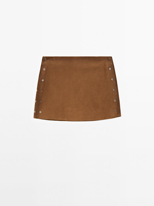 Suede leather mini skirt with eyelets