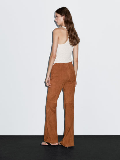 Flared suede leather trousers