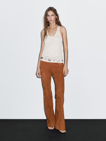 Flared suede leather trousers