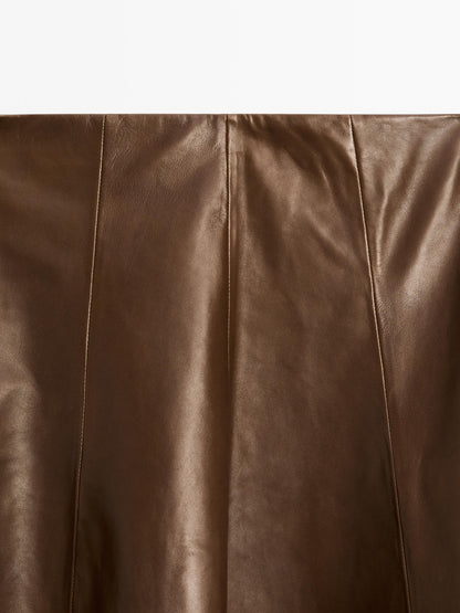 Nappa leather flared midi skirt