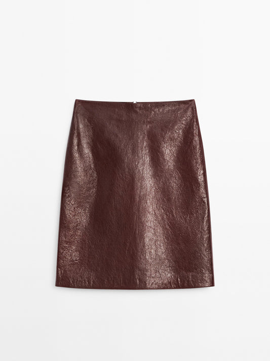 Crackled nappa leather skirt